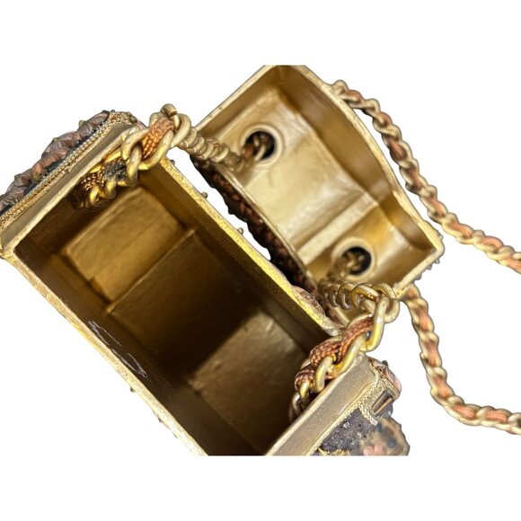 Mary Frances Shoe Purse With Chain Strap Bronze & Gold Embellishments - Picture 9 of 11